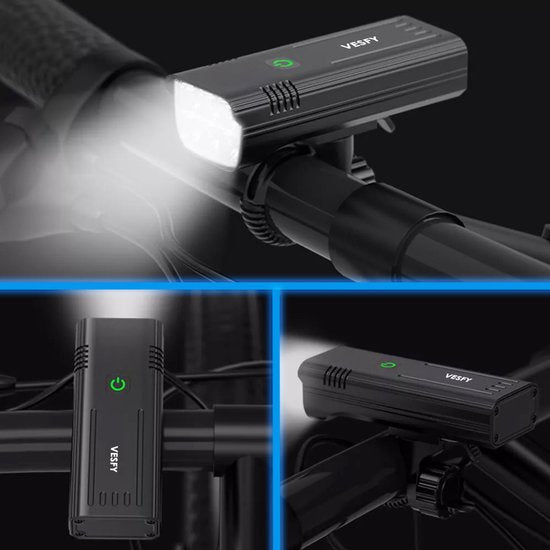 Vesfy Fietslampjes Set - Voorlicht & Achterlicht - USB Oplaadbaar - 1000 Lumen - Waterdicht IPX5 - Fietsverlichting voor Stadsfiets, MTB & Racefiets
