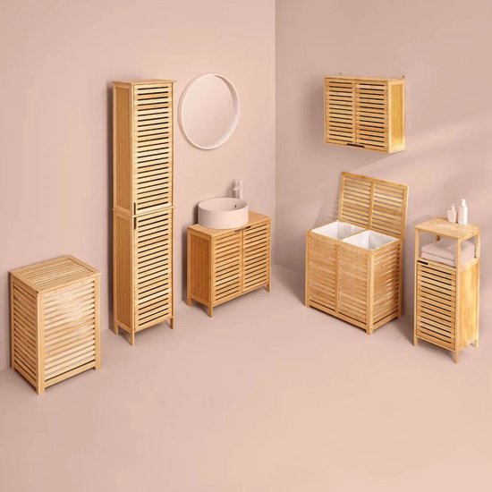 Sicela Wastafelonderkast met Uitsparing - 28x60x80 cm - Wastafelmeubel Bamboe