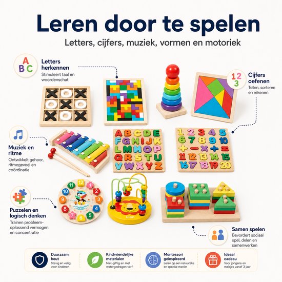 - Tangram - Houten speelgoed - 3 - Educatief - Vanaf 3 Jaar