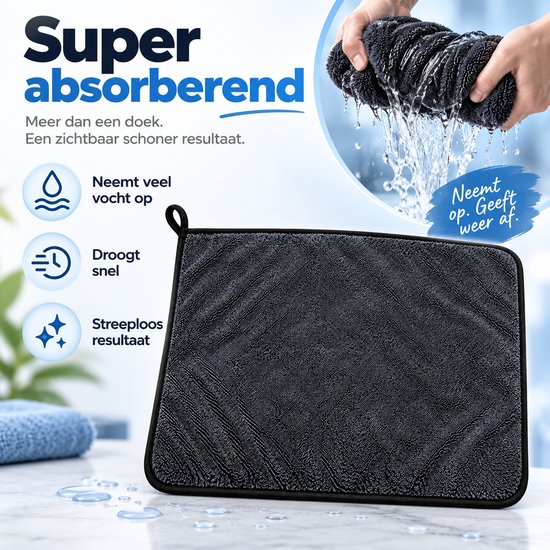 Microvezel Droogdoek Auto 60 x 40 cm - Autodroogdoek - Poetsdoek Zwart - 5 stuks