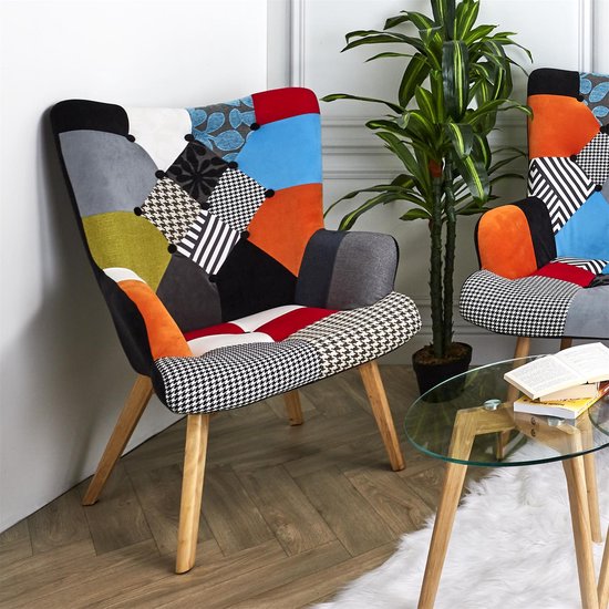 Helsinki Patchwork Bont Fauteuil Armleuning - Bont gekleurd