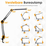 Pro LED Bureaulamp met Klem - Dimbaar - 3 Lichtstanden & 10 Helderheidsniveaus - Verstelbaar & Inklapbaar - Tafellamp voor Bureau