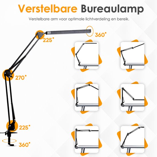 Pro LED Bureaulamp met Klem - Dimbaar - 3 Lichtstanden & 10 Helderheidsniveaus - Verstelbaar & Inklapbaar - Tafellamp voor Bureau