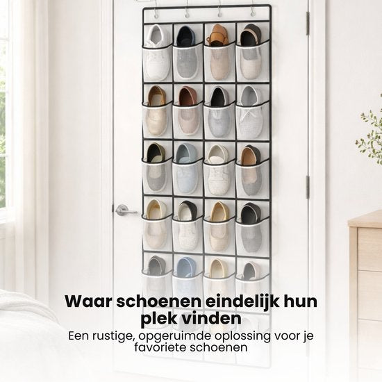 Schoenenkast Hangend - Schoenenzak 24 vakken - Opbergen van Schoenen aan Deur - Schoenenzak Wit - Oplossing voor rondslingerende schoenen - Hoogwaardige Schoenenkast