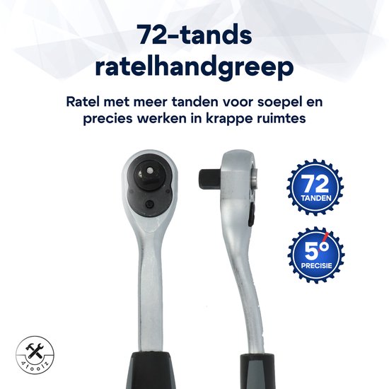 4toolz ® Doppenset 108-delig in Koffer - 72 tands Ratels 1/2" en 1/4'' Doppen en Bit-set
