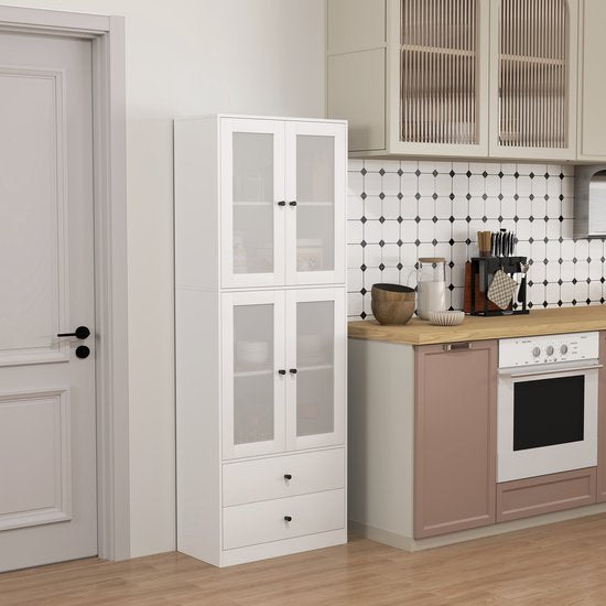 Keukenkast Buffetkast Hoog met 2 matglas deuren 30x59x170 cm - Wit