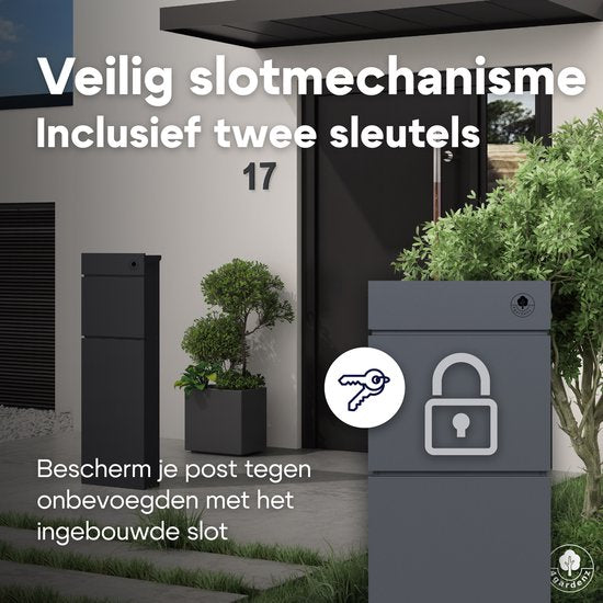 4gardenz® Vrijstaande Brievenbus - Gegalvaniseerd Staand met Slot - Antraciet