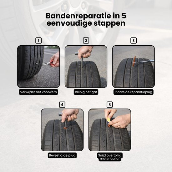 Bandenreparatieset Auto & Motor – Tubeless Banden Reparatie Kit – Complete Set met Pluggen, Gereedschap & Opbergtas – Noodreparatie Autoband