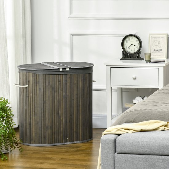 4goodz 100 L Wasmand Bamboe met Deksel 2 Secties - Uitneembare Waszak