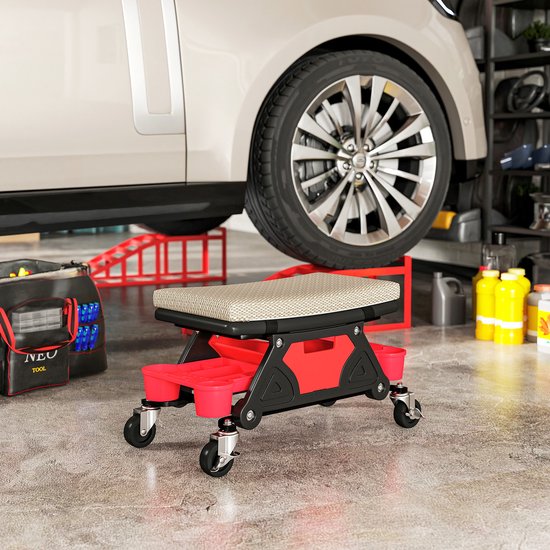 Werkplaatskruk met Wielen en Opbergruimte - 35 cm Hoog - tot 135 kg Belastbaar
