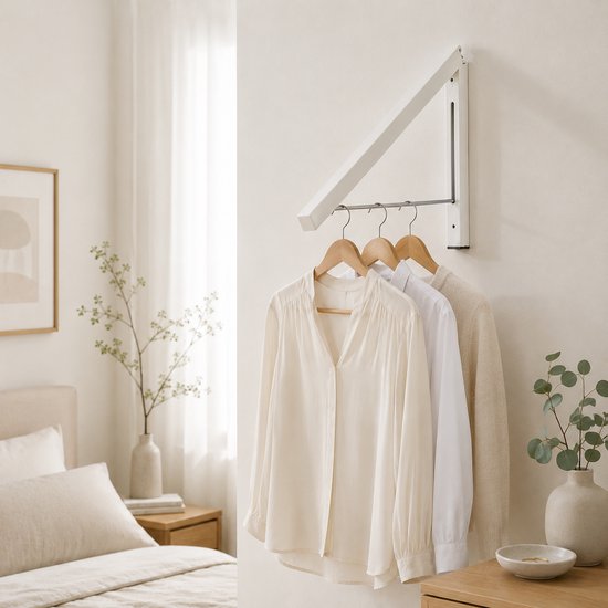 Kledingrek Inklapbaar - Creme wit - Ruimtebesparende Kledinghanger - Kapstop Inklapbaar - Inklapbare Kapstokken - Droogrek voor kleding - Kledingorganizer