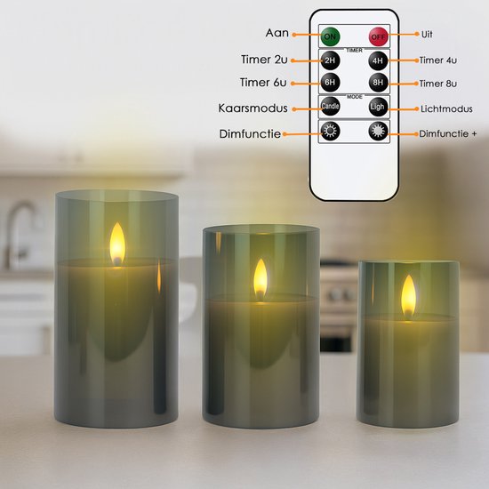 Vesfy LED Kaarsen Set van 3 - Bewegende Vlam met Afstandsbediening - Timer & Dimfunctie - Sfeerkaarsen op Batterijen