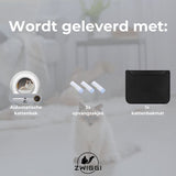 Zwiggi® Automatische kattenbak - Kattenbak zelfreinigend- Kattenbak + 45 Afvalzakjes (3 rollen) & Kattenbakmat - (Werkt met & zonder app) - Wit 65L