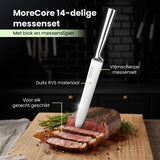 MoreCore Messenset met Blok en Messenslijper - Messenblok - Keukenmessen - Inclusief Keukenschaar - Koksmes - Krasbestendige - RVS - Zilverkleurig-Zwart - Vaderdag Cadeau