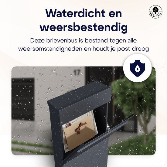 4gardenz® Vrijstaande Brievenbus - Gegalvaniseerd Staand met Slot - Antraciet