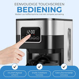 NovaWare Koffiezetapparaat Filterkoffie - 1.5L – Met Glazen Kan & Herbruikbaar Filter - Koffiemachines - Display – 12 Kopjes – Zwart-RVS