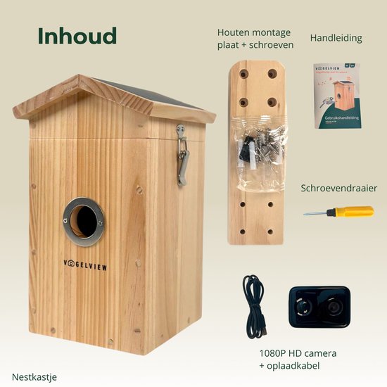 Vogelview Nestlife360 - Vogelhuisje met Camera - Hout - AI vogelherkenning - 1080p HD - Audio - Met zonnepaneel