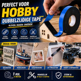 24ME® - Pakket van 5 Rollen - 25 Meter Foam Tape – 2 cm Breed – Dubbelzijdige Tape voor Montage, Klussen, Auto & Hobby