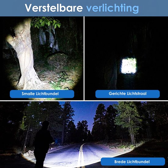 Vesfy LED Zaklamp Oplaadbaar - 10000 Lumen - 5 Lichtstanden - Militaire Zaklamp - IPX6 Waterdicht - Voor Noodpakket & Camping