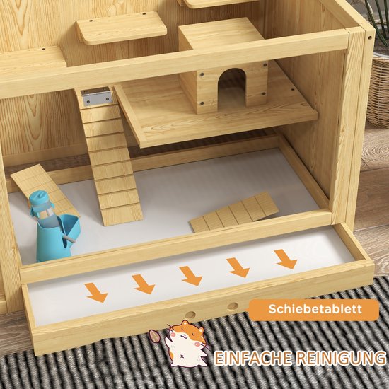 Knaagdierkooi - Sparrenhout - inclusief accessoires en drinkfles - 100 x 50 x 50 cm - Natuurlijk