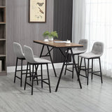 5-delige Bartafel met 4 Stoelen - Comfortabele Dikke Linnenlook Stoelbekleding - Grijs