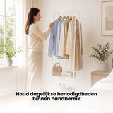 Kledingrek Staand – Kledingrek met Planken – Garderoberek Metaal – Open Kast – Kapstokrek – Wit – Voor Slaapkamer en Hal