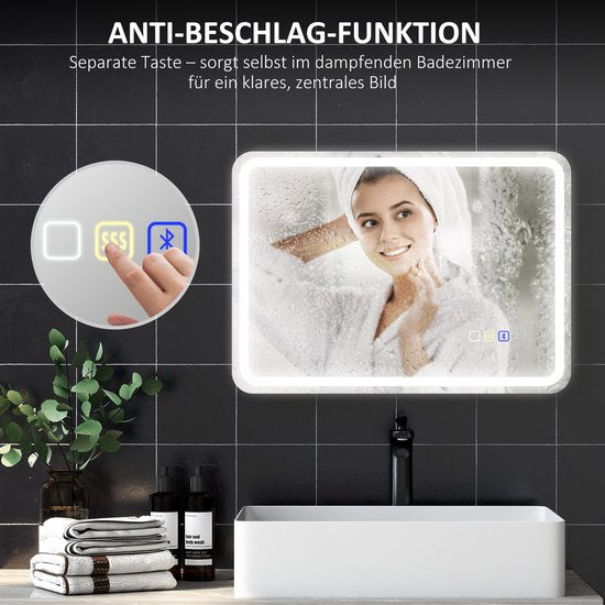 Badkamerspiegel met LED-verlichting met speaker - Anti-condens - 50 x 70 cm - Zilver