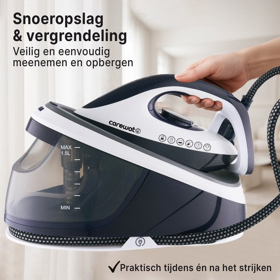 Carewat Stoomstrijkijzer met Stoomgenerator - Wit - 2200W - 1.5L Uitneembare Watertank - 100 g-min Stoomproductie - Keramische Zoolplaat - 3.0 Bar Stoomdruk - Anti-Oververhitting - Geschikt voor alle stoffen