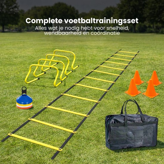 Voetbal Training Set - Complete Set - Inclusief Pionnen, Loopladder, Horden & Hoedjes - Sporttas - Voetbalspullen
