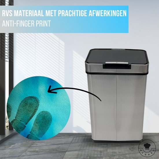 4cookz® Sensorprullenbak 60 liter - RVS Prullenbak