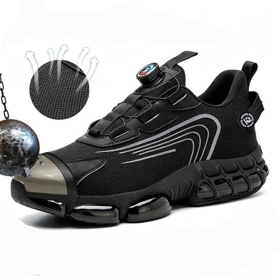Veiligheidsschoenen Heren - Maat 46 - Stalen Neus & Anti-Perforatie Zool - Lichtgewicht & Ademend - Anti-Slip Werkschoenen met Draaisluiting - Zwart