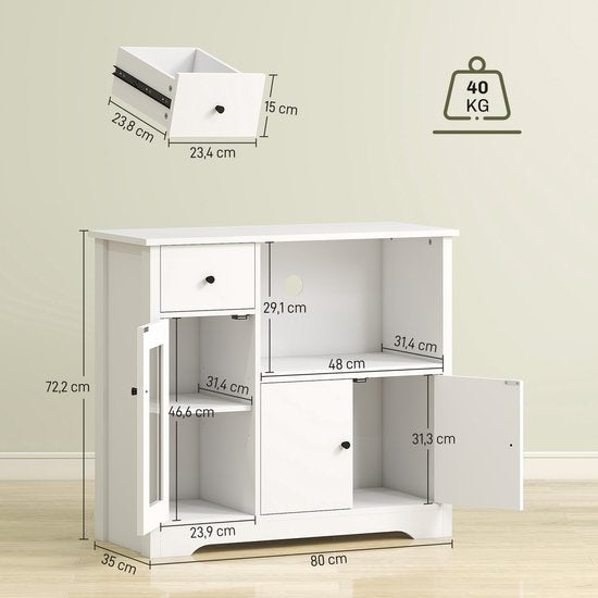 Keukenkast laag met open vak 80x35x72 cm - Wit