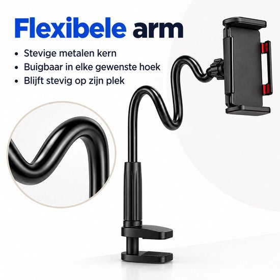 Telefoonhouder Bureau met Flexibele Arm – Telefoon- & Tablethouder met Tafelklem – 76 cm Verstelbare Arm – Voor Bed, Bureau & Tafel – Zwart