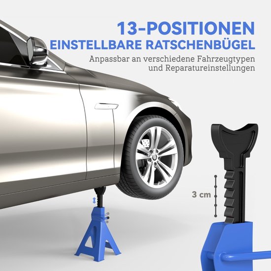 set 2 stuks Assteunen hoogteverstelbaar - autobok 3000 kg - 3 ton - Blauw