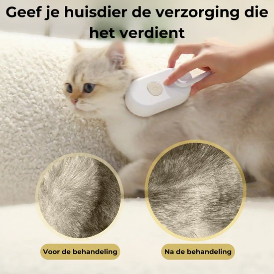Luxe Kattenborstel - Hondenborstel - Kattenkam met Massagefunctie - met Stoom - Kortharig - Langharig - Wit