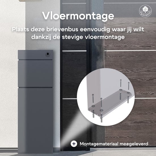 4gardenz® Vrijstaande Brievenbus - Gegalvaniseerd Staand met Slot - Antraciet