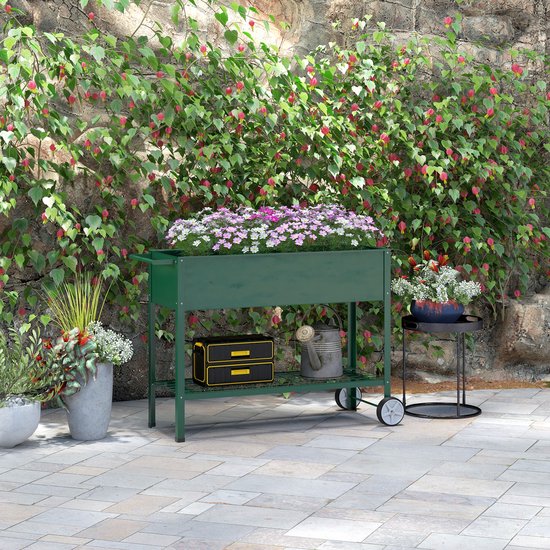 Verhoogd Kweekbed met Wielen Plantenbak Metaal - Groen