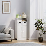 Badkamerkast met 2 Laden, 2 Deuren en open vak 30x60x109 cm - Wit