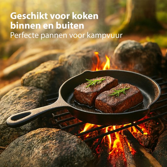 Chefino Gietijzeren Pannenset – 3-delige Skillet Set – Pannenset Inductie – Gietijzeren Pan voor BBQ, Oven en Fornuis – PFAS-vrij en Krasbestendig