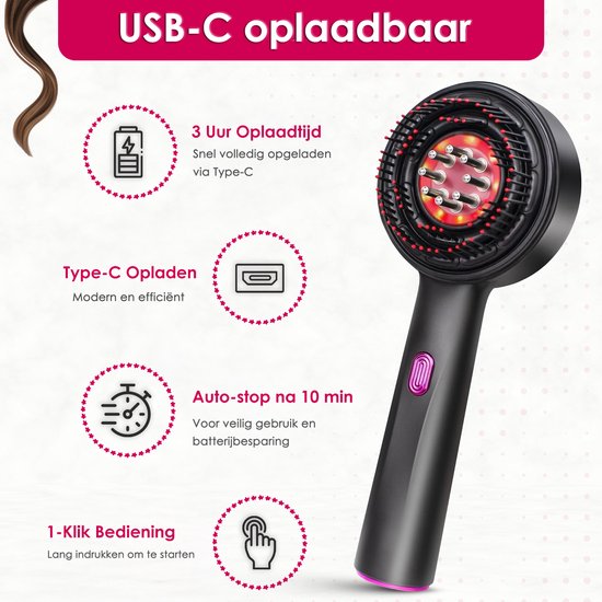 Pro Scalp Massager met Massage Olie Applicator - USB Oplaadbaar - 3 Massage­standen - Massage Apparaat - Haarborstel