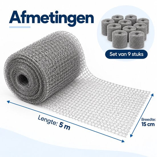 Muizengaas RVS – 7x Muizenweringsgaas 15 cm x 5 Meter – Rattengaas RVS – Stootvoegrooster – Ongediertewering voor Muizen, Ratten en Marters – Roestvrij Staal