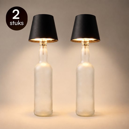 Fidali Flessenlamp - Oplaadbare LED Tafellamp USB-C - Dimbaar met touch bediening - Binnen & Buiten - Aluminium - Zwart - 2 Stuks