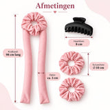 Heatless Curls Set 5-delig – Krullen Zonder Hitte – Satijnen Krulband 98 cm – Inclusief 2 Scrunchies, Haarklem & Sprayfles – Roze