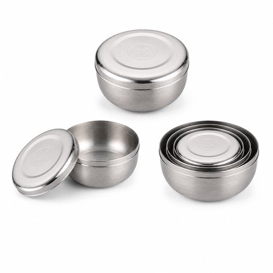 RVS Lunchbakjes Set met Deksel – 3 Delige Bewaarbakjes van RVS 304 – Herbruikbare Vershoudbakjes – Lunchbox Set – 170 ml, 320 ml & 420 ml