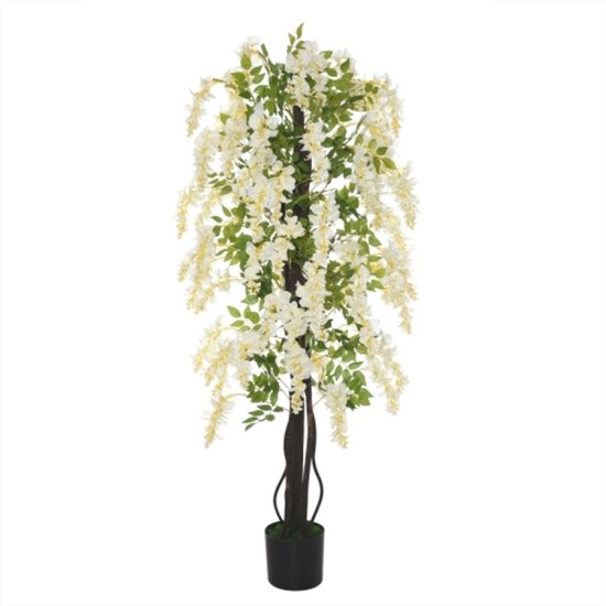 Kunstplant Blauwe Regen in witte uitvoering 165 cm in pot - Wit