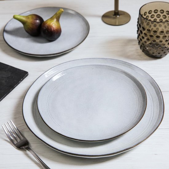 Aardewerk Serviesset Flower Beige 6 persoons 12-delig - Grijs