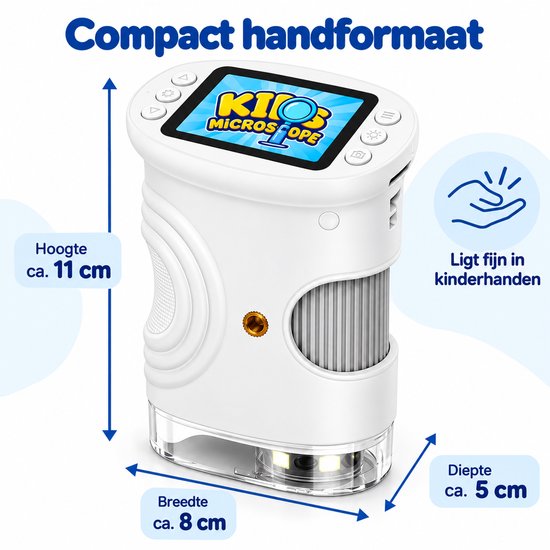 Digitale Microscoop voor Kinderen – Handmicroscoop met Kleurenscherm – Foto & Video – LED-Verlichting – Oplaadbaar via USB-C – Compact & Draagbaar – Wit