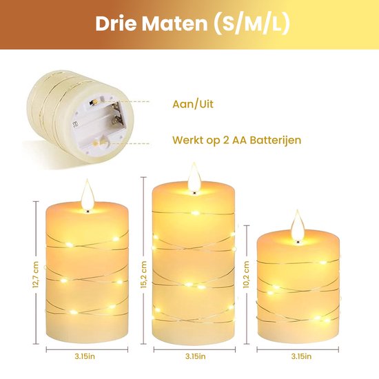 NovaWare LED Kaarsen met Bewegende Vlam - Set van 3 - Kaarsen op batterijen met afstandsbediening – Elektrische Kaarsen - Flikkerende vlam - Oplaadbaar - Timer en Dimfunctie - Ivoor
