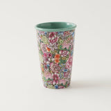 Koffiebeker 300 ml – Bloemen Design met Turquoise Glazuur – Slanke Theebeker & Koffiemok – Handzaam & Stijlvol