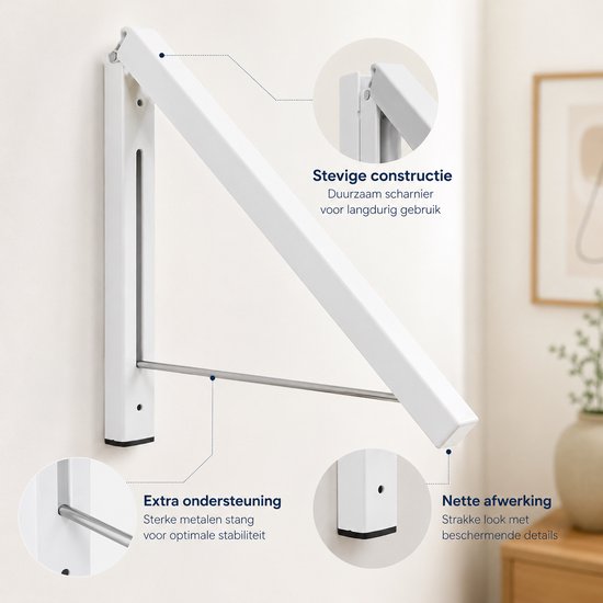 Kledingrek Inklapbaar - Creme wit - Ruimtebesparende Kledinghanger - Kapstop Inklapbaar - Inklapbare Kapstokken - Droogrek voor kleding - Kledingorganizer